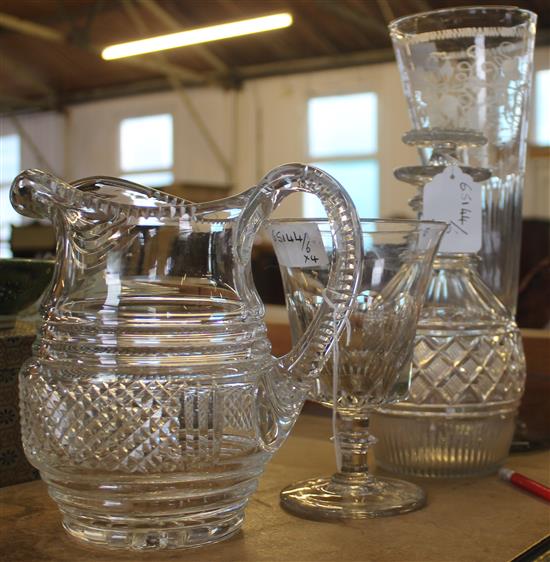 Regency trumpet shaped vase, 33cm, early 19th century celery glass, Regency decanter & Victorian lemonade jug